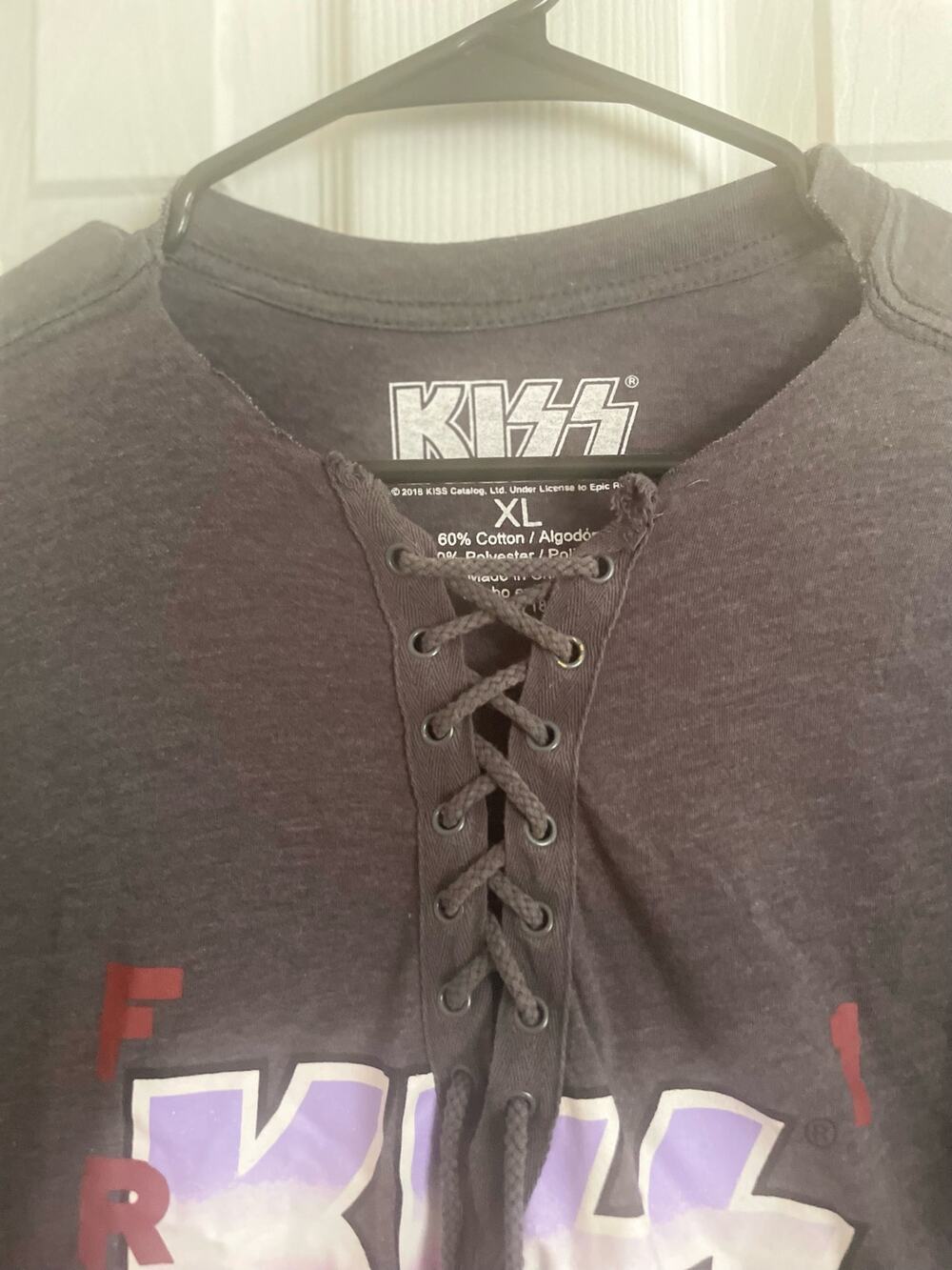 KISS DESTROYER Tour Black TShirt, Sz XL, Laced with/tie raw edge as shown, B93